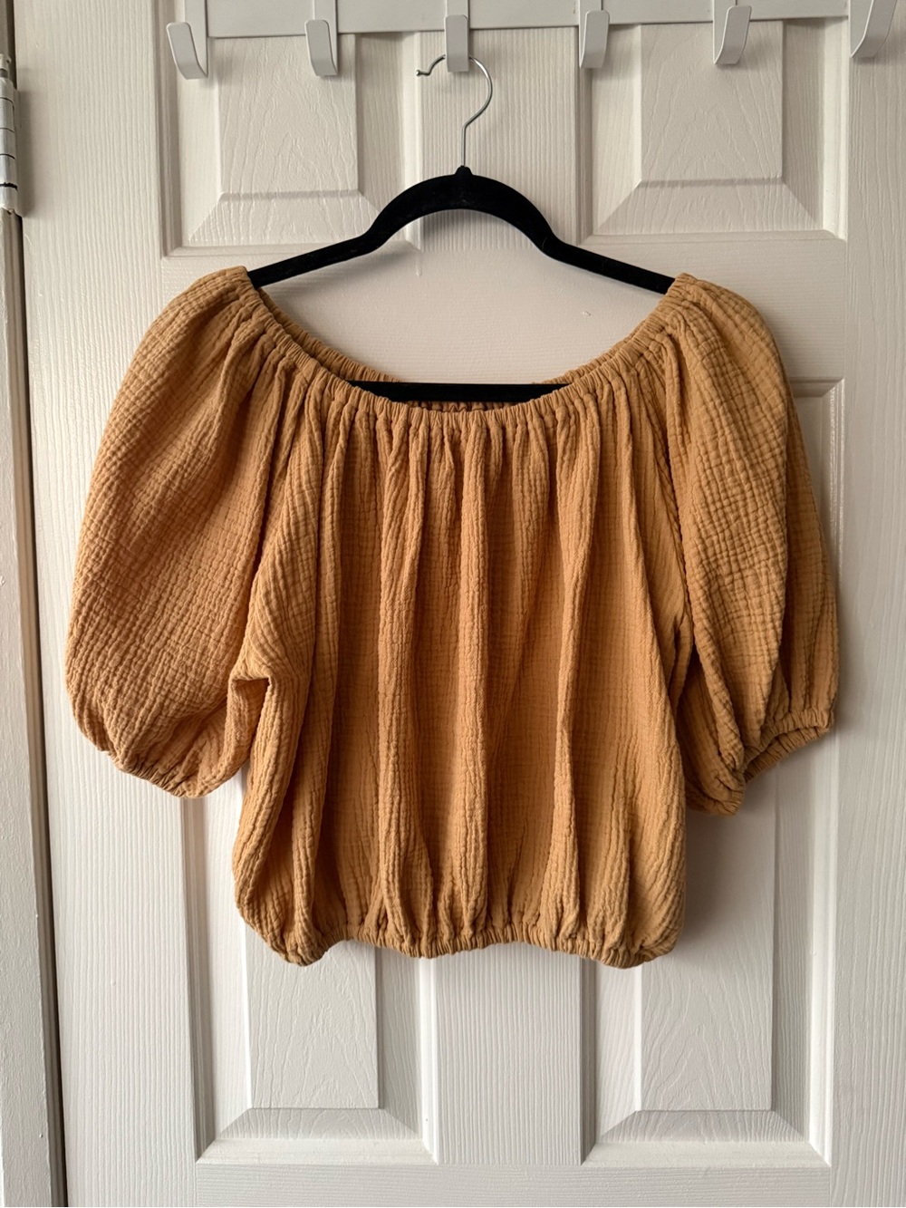 Women's Off-Shoulder Puff Sleeve Tunic in Mustard
